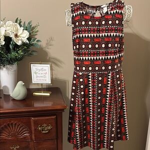 Geometric Patterned Dress - Red and Black